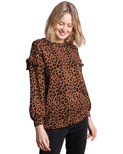 Roman Animal Jacquard Frill Sleeve Sweatshirt - Brown