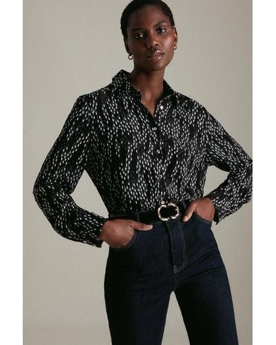 Karen Millen Linear Geo Print Woven Shirt - Black