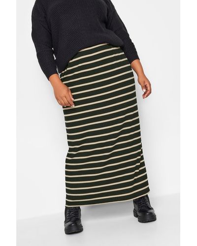 Yours Stripe Ribbed Maxi Skirt - Black