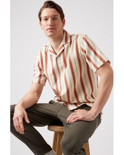 Burton Revere Collar Orange Stripe Shirt - Natural