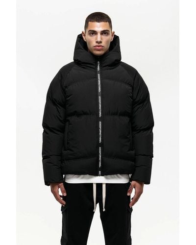 Good For Nothing Funnel Neck Hooded Puffer Jacket With Branded Zip - Black