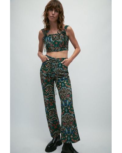 Warehouse Wh X William Morris Society Floral Print Cord Trousers - Green