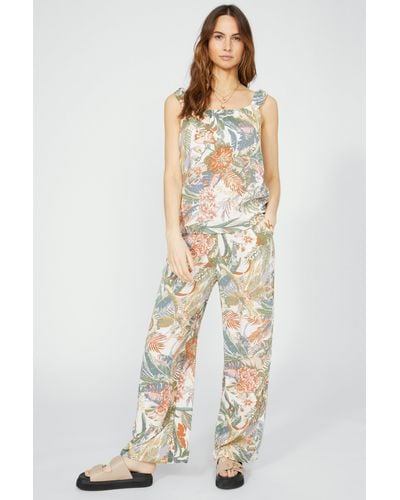Mantaray Leafy Floral Print Soft Co-ord Trouser - Natural