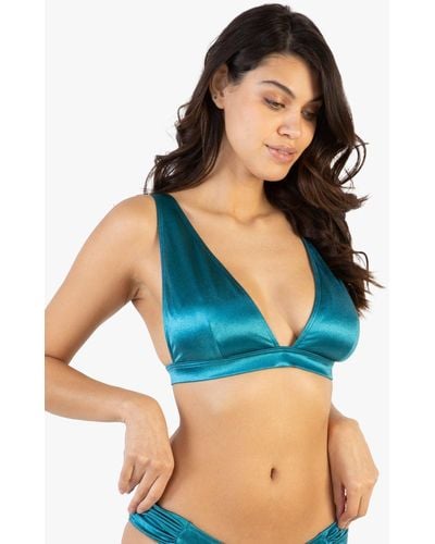 Wolf & Whistle Shine Non Wired Plunge Bikini Top Fuller Bust Exclusive - Blue