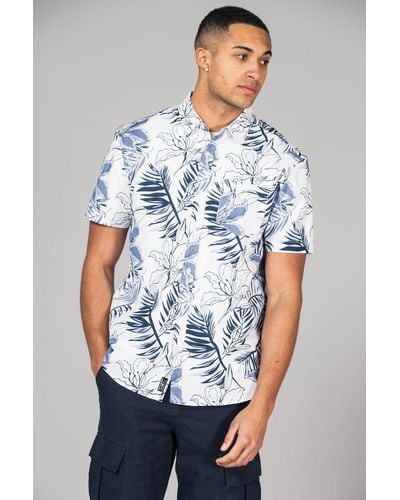 Tokyo Laundry Cotton Short Sleeve Button-up Printed Shirt - Blue
