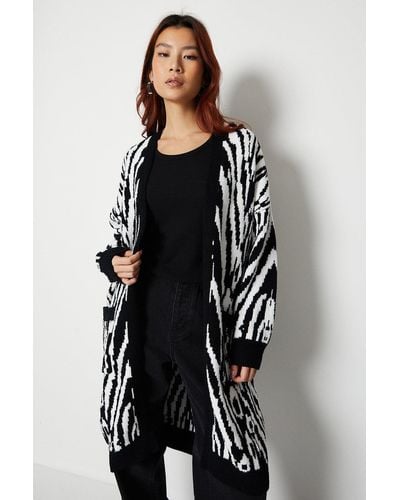 Warehouse Mono Zebra Knitted Coatigan - Black