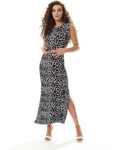 Liquorish Black And White Giraffe Print Maxi Dress With Cut Out Details