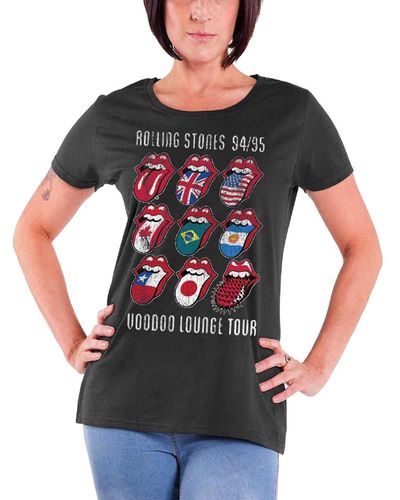 The Rolling Stones Official T Shirt Voodoo Lounge Tongue Logo Womens Grey Skinny Fit - Black