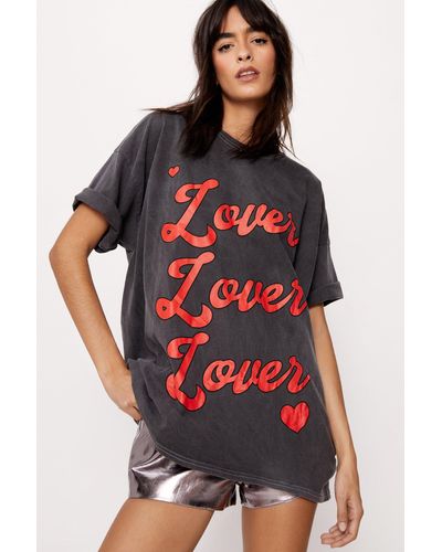 Nasty Gal Lover Graphic Washed Oversized T-shirt - Red