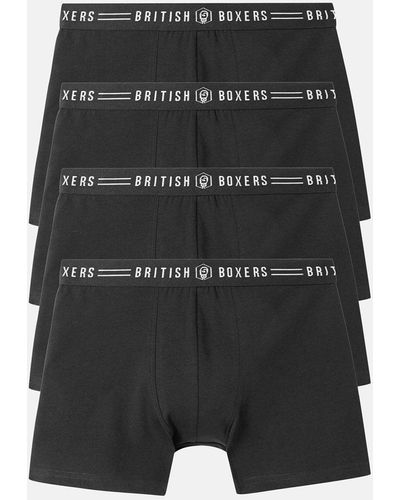 British Boxers Four Pack Of Black Stretch Trunks