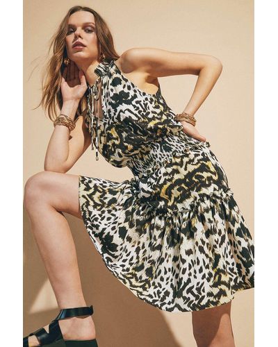 Karen Millen Animal Print Shirred Waist Halter Dress - Metallic