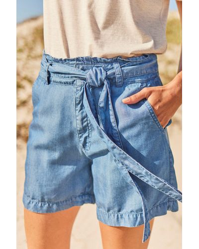 Animal Loren Paper Bag Shorts High Rise Fit Bottoms Lightweight - Blue