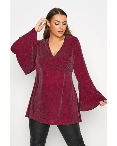 Yours Glitter Wrap Top - Red