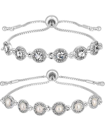 Mood Silver Crystal And Pearl Two Pack Toggle Bracelet - White