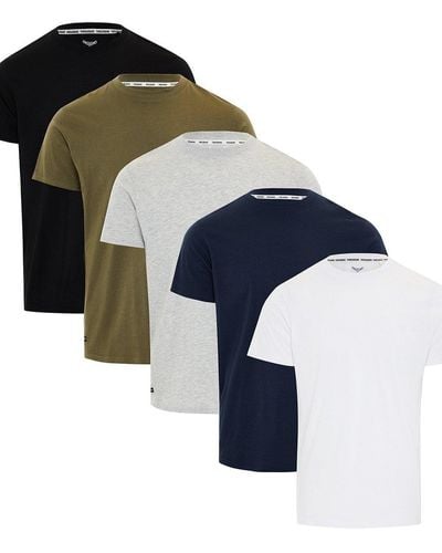 Threadbare 5 Pack Essential Short Sleeve Cotton T-shirts - Blue