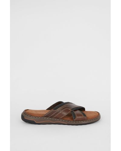 Mantaray Hove Leather Crossover Comfort Sandal - Brown