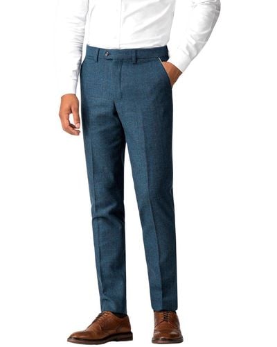 Marc Darcy Herringbone Check Slim Fit Suit Trousers - Blue
