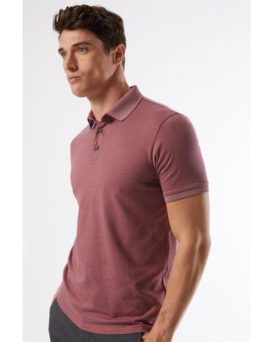 Burton Pink Jacquard Collar Polo Shirt - Red