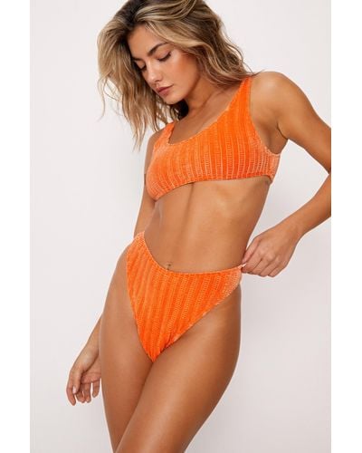 Nasty Gal Velvet Textured Crop Bikini Set - Orange
