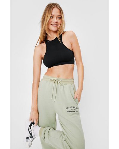 Nasty Gal Active Society Embroidered Graphic Joggers - Green