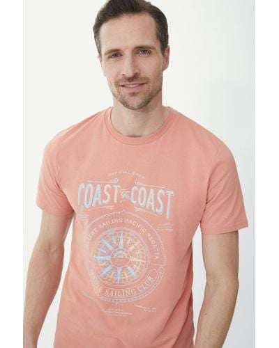 MAINE Coast To Coast Print Crew Neck T-shirt - Pink