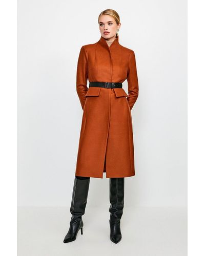 Karen Millen Feminine Belted Wool Coat - Orange