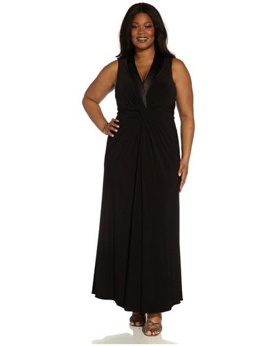 Adrianna Papell Plus Jersey Tuxedo Gown - Black