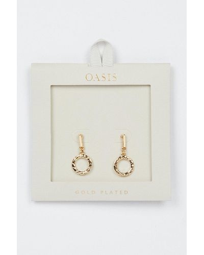 Oasis Gold Plated Stick Ring Detail Earrings - White