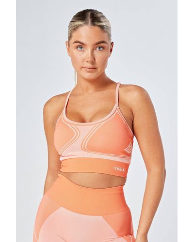 Twill Active Recycled Colour Block Body Fit Seamless Sports Bra - Coral - Orange