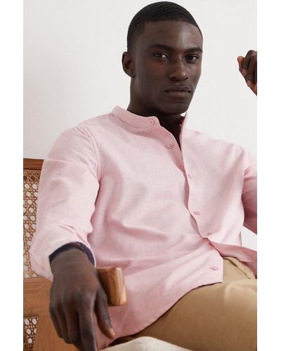 Burton Pink Slim Fit Chambray Grandad Collar Shirt