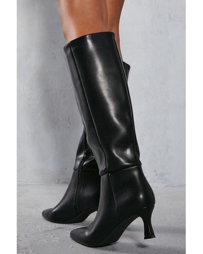 MissPap Knee High Low Heel Boots - Black