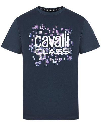 Class Roberto Cavalli Scales Design Logo Navy T-shirt - Blue