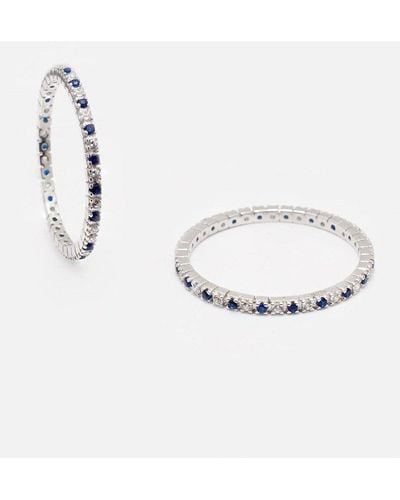 MUCHV Silver Thin Stacking Ring With Blue And White Stones - Metallic