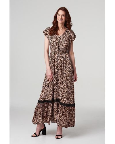 Izabel London Leopard Print Maxi Dress - Natural