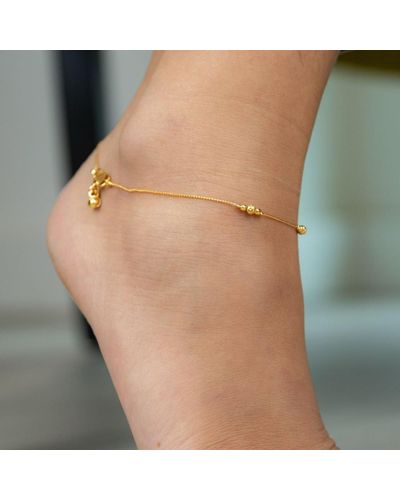 The Colourful Aura Golden Brass Thread Minimalist Boho Thin Slim Foot Payal Anklet - Natural