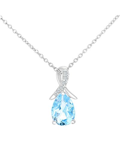 Jewelco London 9ct White Gold Diamond Pear 0.61ct Blue Topaz Kiss Necklace 18" - Pp0axl5931wbt