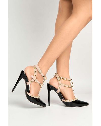 Miss Diva Paya Pointed Toe Studded Ankle Strap Court Shoes - Black