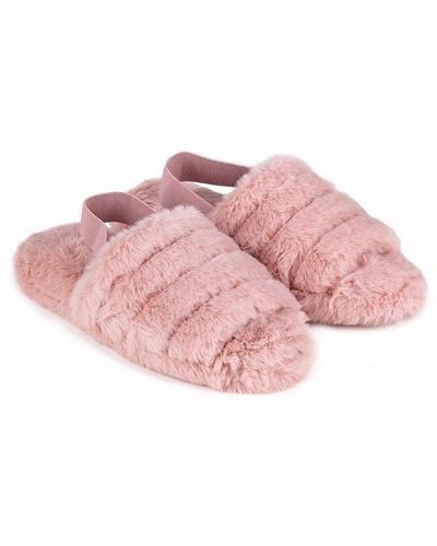 Totes Faux Fur Slingback Slippers - Pink