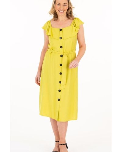 Klass Button Through Midi Dress - Yellow
