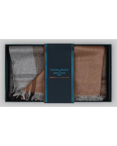 Steel & Jelly Brown & Grey Melange Check Boxed Scarf