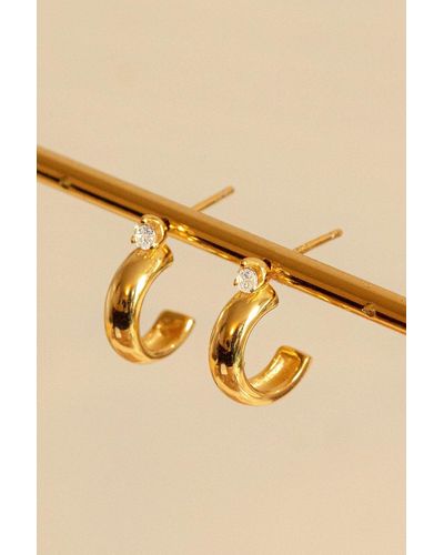 MUCHV Gold Thick Huggie Hoop Earrings With Sparkling Stone - Blue