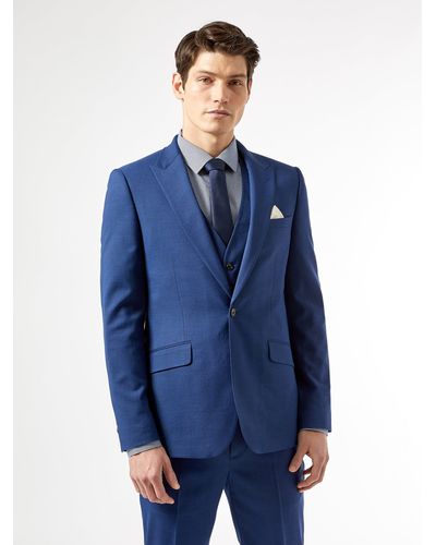 Burton Blue Texture Slub Skinny Fit Suit Jacket