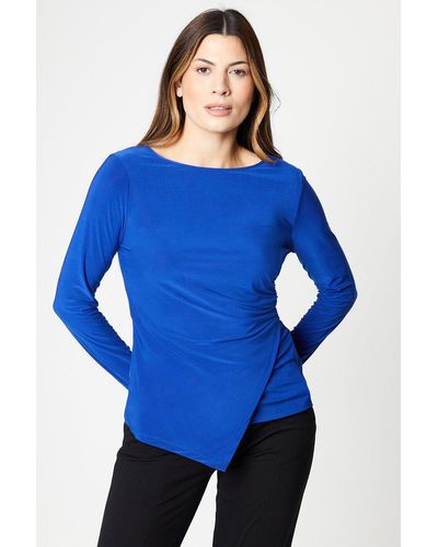 Wallis Jersey Ruched Side Long Sleeve Top - Blue