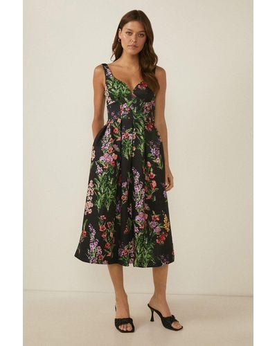 Oasis Black Floral Print Scuba Midi Dress - Natural