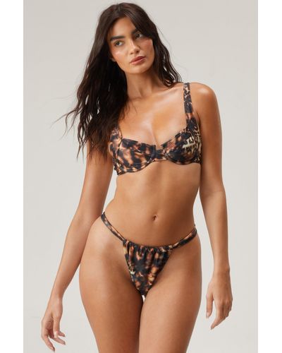 Nasty Gal Basic Blurred Animal Ruched Bikini Bottoms - Brown