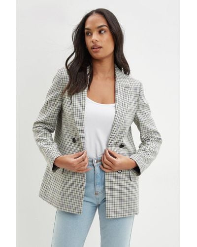 Dorothy Perkins Check Double Breasted Blazer - Grey