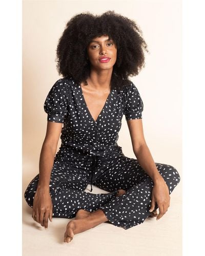 Dancing Leopard Kooki Abstract Print Knitted Cardigan Short Sleeve V-neck Jumper - Black