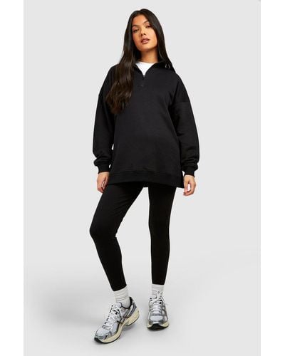 Boohoo Maternity Half Zip Oversized Sweatshirt And Legging Set - Black