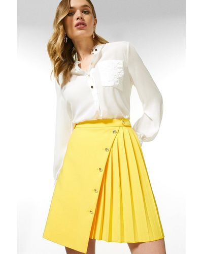 Karen Millen Compact Stretch Multi Button Skirt - Yellow
