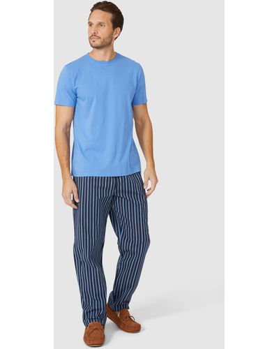 DEBENHAMS Short Sleeve Tee And Stripe Woven Pant Set - Blue